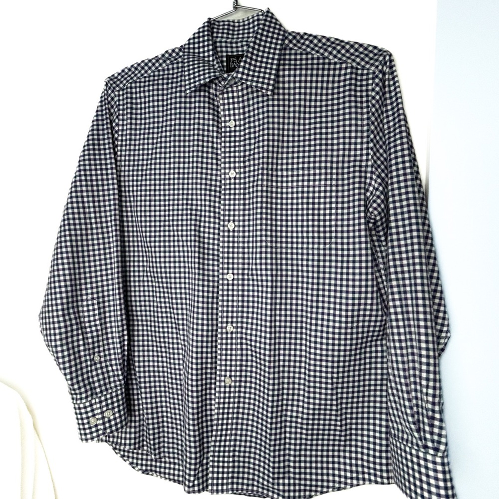 Jos A Bank Button Up Shirt Med. Travelers‎ Blue White Checkered Plaid